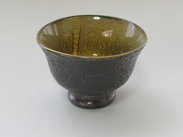 ガラス黒薩摩 桜島灰銀箔金彩 丸盃