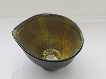 ガラス黒薩摩 桜島灰銀箔金彩 内金周 片口(大)