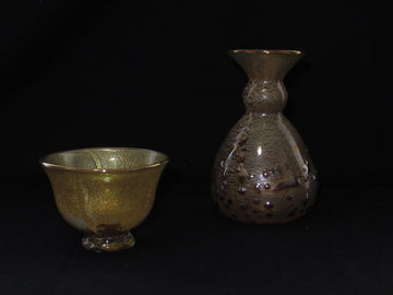 銀箔金彩徳利と盃の酒器揃え（徳利×1、盃×1） 限定一点モノ