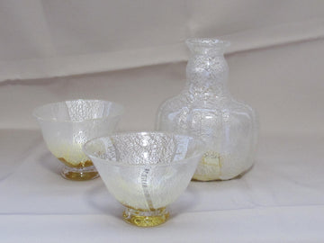 白銀彩瓶子徳利と盃の冷酒用酒器揃え（徳利×1、盃×2） 限定一点モノ