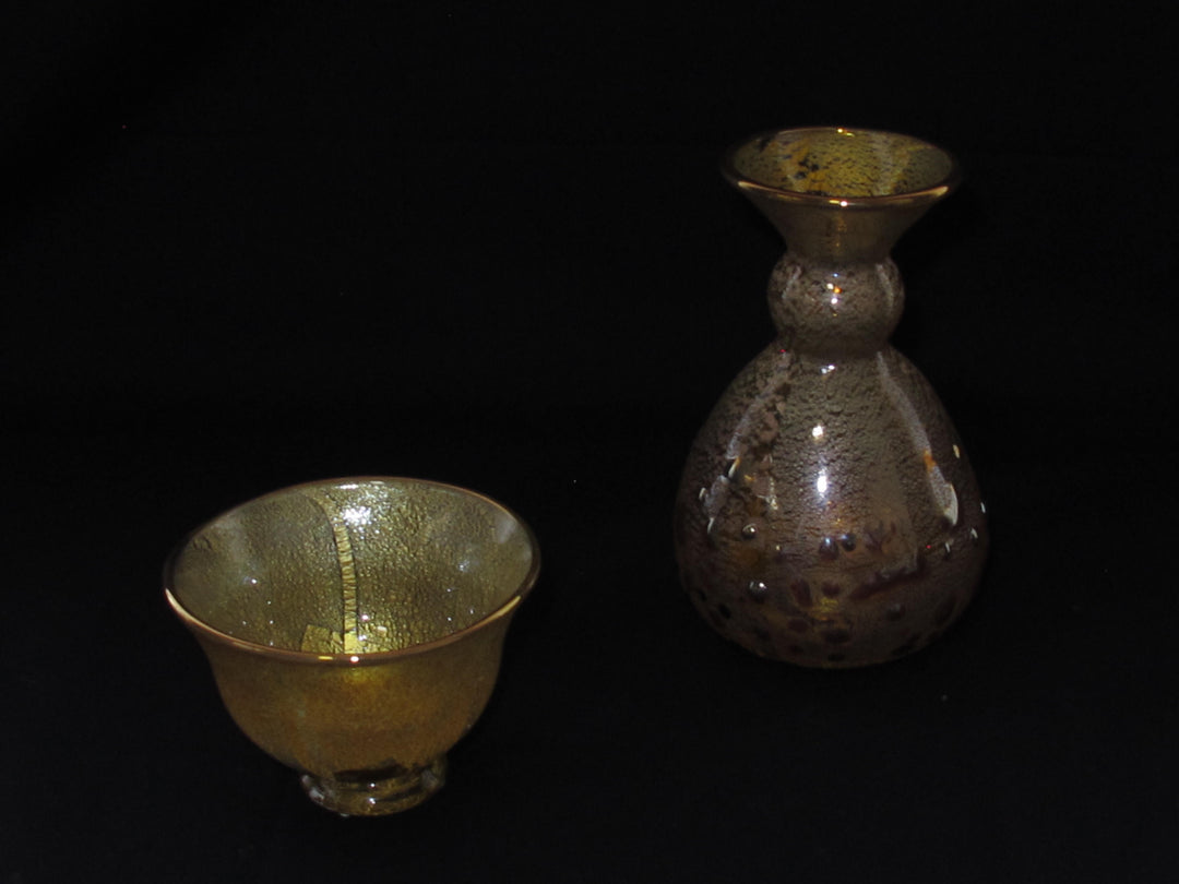 銀箔金彩徳利と盃の冷酒用酒器揃え（徳利×1、盃×1） 限定一点モノ