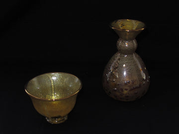 銀箔金彩徳利と盃の冷酒用酒器揃え（徳利×1、盃×1） 限定一点モノ