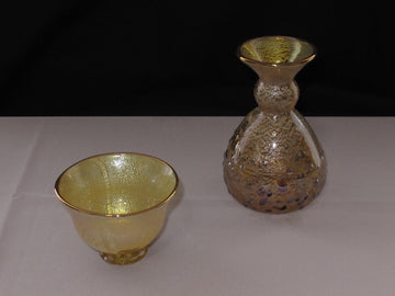 銀箔金彩徳利と盃の冷酒用酒器揃え（徳利×1、盃×1） 限定一点モノ