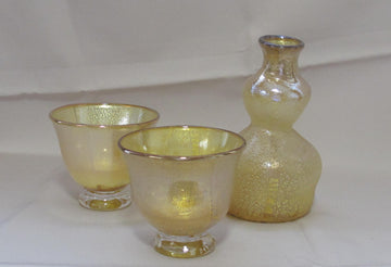 銀箔金彩徳利と盃の冷酒用酒器揃え（徳利×1、盃×2） 限定一点モノ