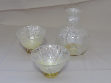 白銀彩瓶子徳利と盃の冷酒用酒器揃え（徳利×1、盃×2） 限定一点モノ