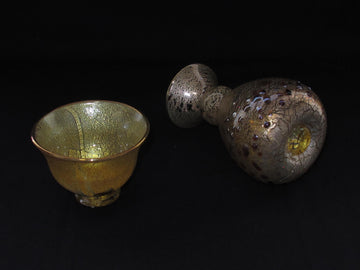 銀箔金彩徳利と盃の冷酒用酒器揃え（徳利×1、盃×1） 限定一点モノ