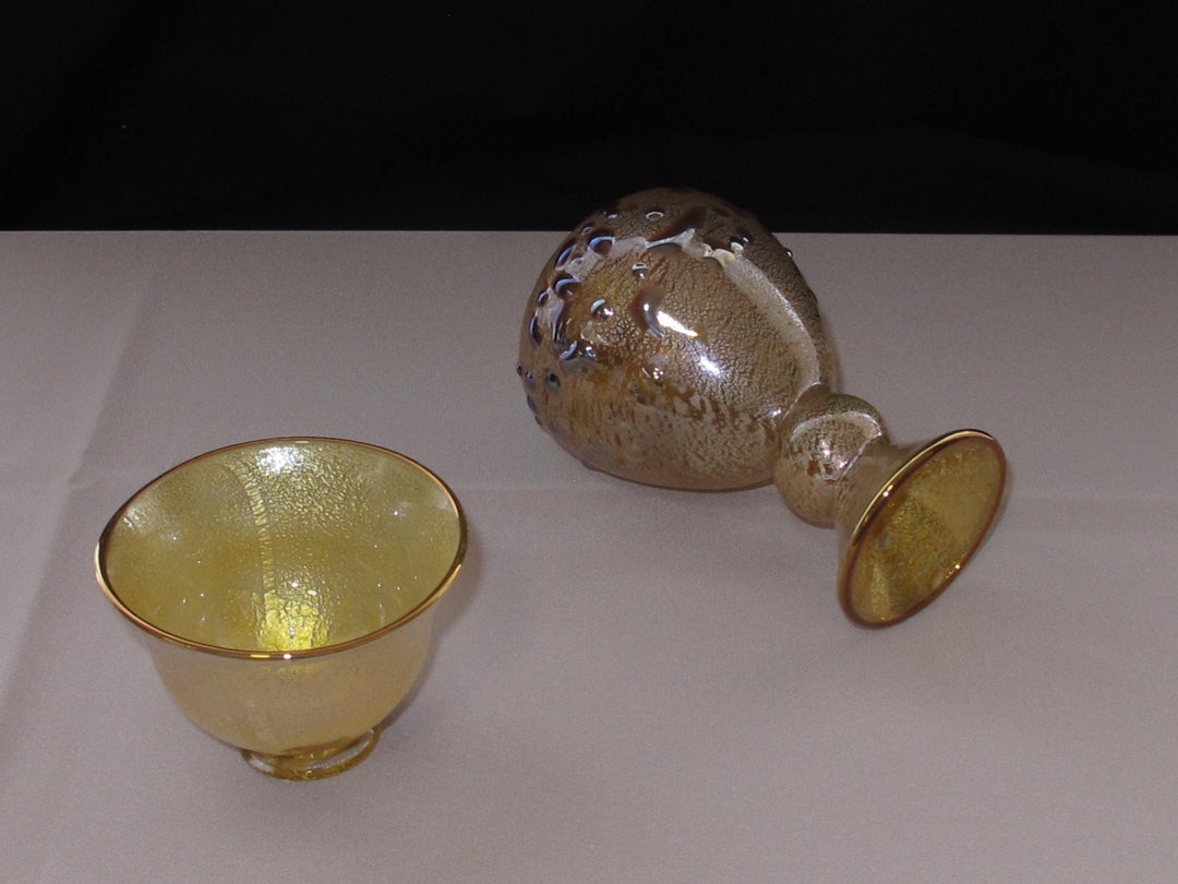 銀箔金彩徳利と盃の冷酒用酒器揃え（徳利×1、盃×1） 限定一点モノ